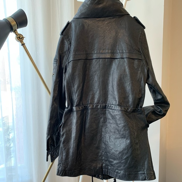 Real leather fox fur collar slim coat - Picture 5 of 16